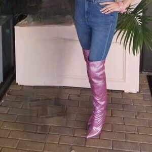 Steve Madden Vivienne Pink Rhinestone OTK Boots